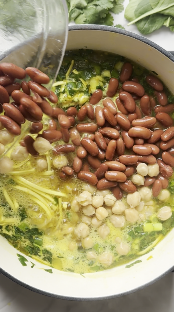 kidney beans and chickpeas going into the aush/ash pot